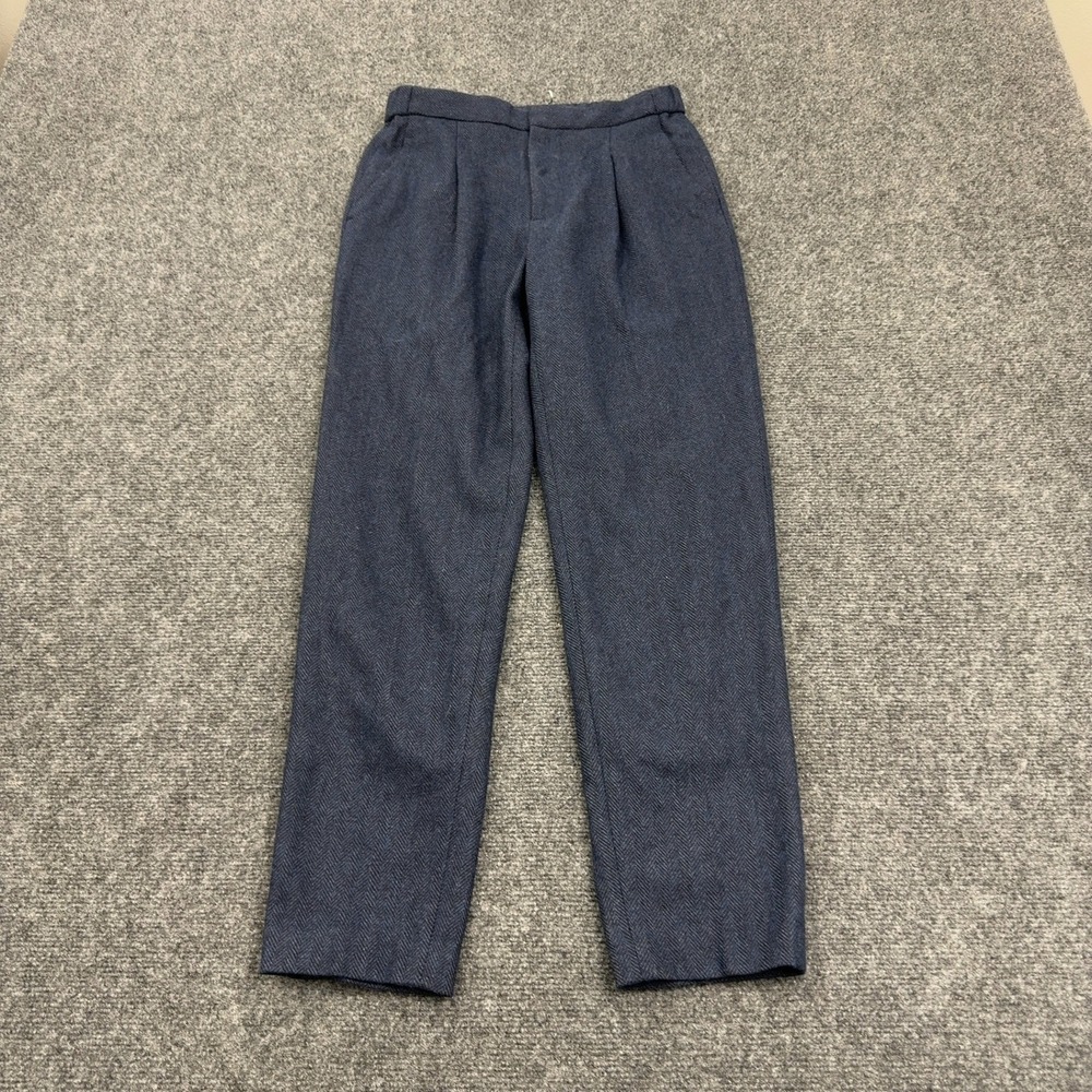Uniqlo Trousers Womens S Blue Wool Blend Herringbone Pleated Tapered Minimalist